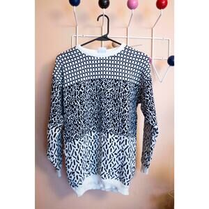 Vintage Garan by Marita Sweater – Black & White 80s Geometric Knit, Made in USA
